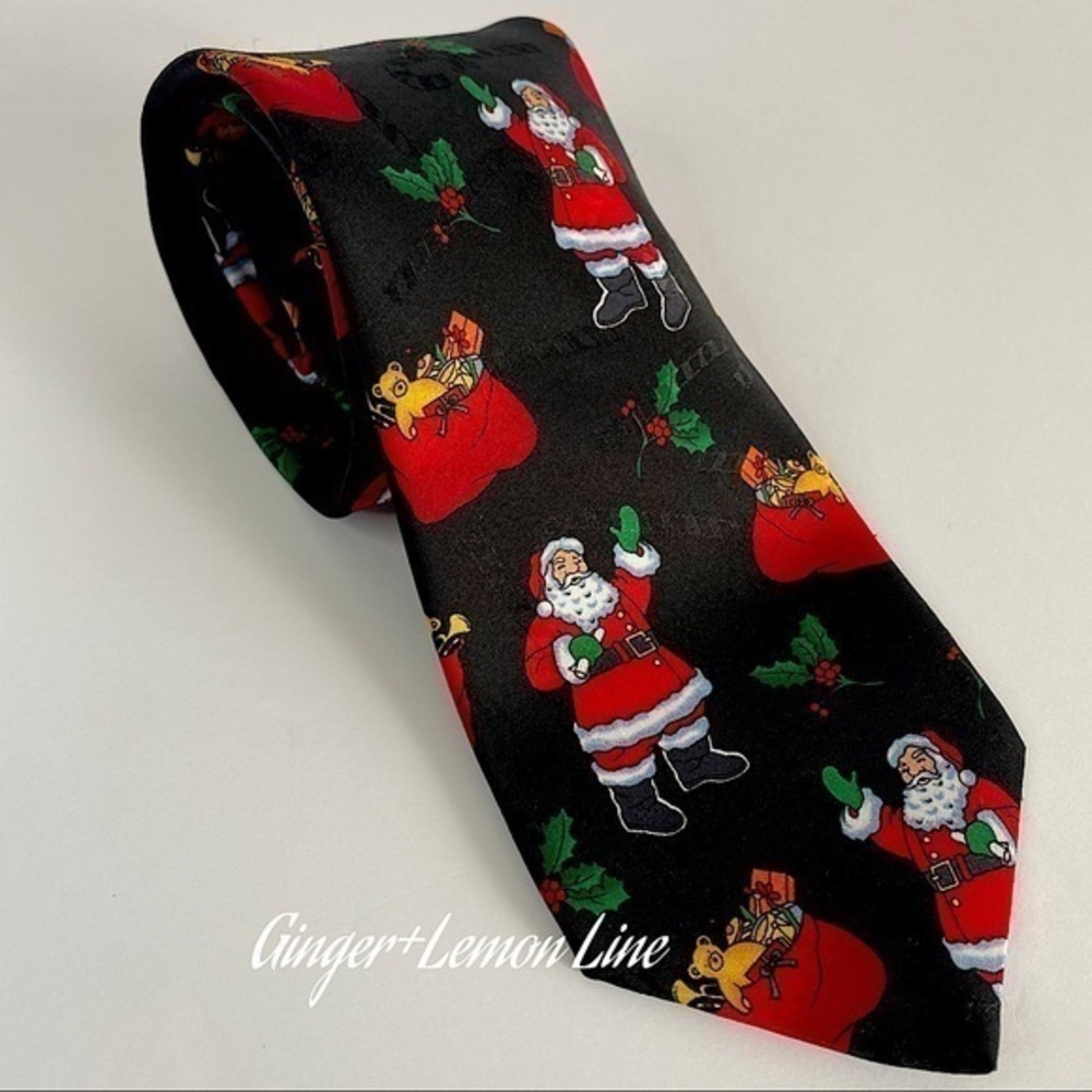 Santa Christmas Holiday Black Ties